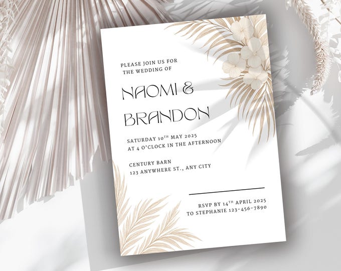 Floral Wedding Invitation Card - Editable Instant Download Marriage Invite Canva Printable Template