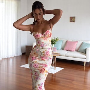 Floral Spaghetti Strap Mini Dress | Women’s Sleeveless Slim Fit Beach Party Dress | Split Summer Sundress | Boho Vacation Dress