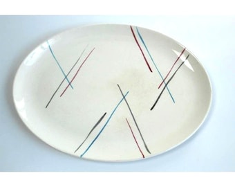 Stetson Hand Painted Mid-Century Modern Ceramic Oval Serving Platter Cream 13.5"