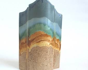 Hoffman Studio Pottery Landscape Glaze Ceramic Vase Modernist Sculptural Signed