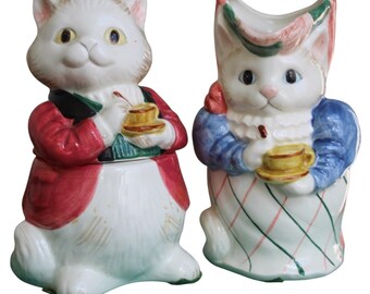 Fitz & Floyd Formal Kitty Cat Creamer and Sugar Bowl Pair Set