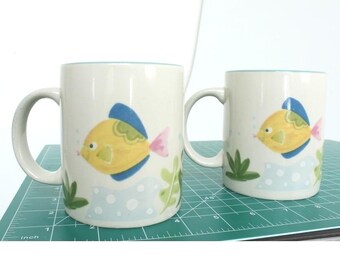 Studio Nova Tropical Fish Ceramic Coffee Mugs Set of 2 Pastel Coastal Decor 12oz
