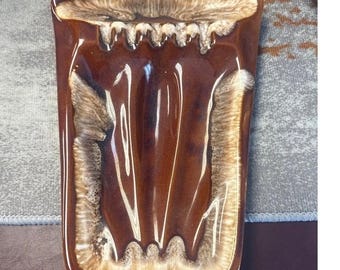 Vintage USA 104 Brown Drip Glaze Ceramic Ashtray Mid Century Modern Hull Style