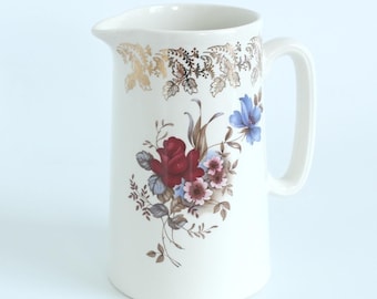 Lord Nelson Pottery Ceramic Pitcher Gold Filigree Cream England 6.5in 1972