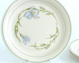 Corelle Corner Stone Blue Iris Dinner Plates Stoneware Floral Set of 4, 8.5 inch