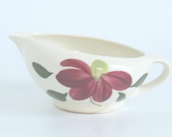 Vintage Hand Painted Red Floral Ceramic Gravy Boat Creamer 6.5in