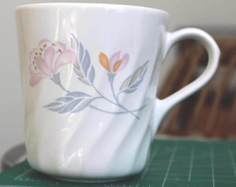 Corelle Coordinates Stoneware Mug Pink Floral Blue Leaves Swirl White Thailand