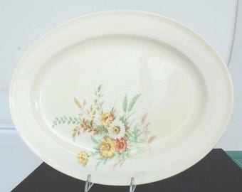 Edwin M Knowles Floral Oval Serving Platter Sem Vitreous China Cream 13.5in 1939