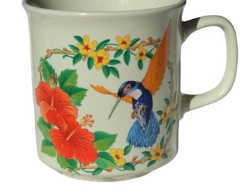 Vintage Japan Hummingbird Floral Mug Coffee Tea Cup Hibiscus