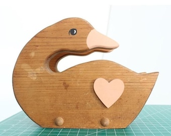 Vintage Wooden Goose Napkin Holder Heart Country Farmhouse Decor Brown 7.5in