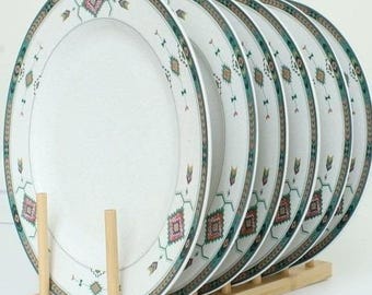 Studio Nova Sedona Dinner Plates Set/ 6 Southwestern Stoneware Teal Pink 10.75"
