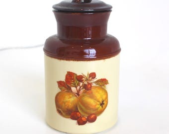McCoy 253 Harvest Fruit Ceramic Canister with Lid Brown Cream Vintage USA