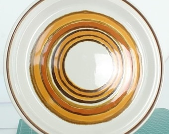 Acsons Corona 1141 Dinner Plate Stoneware Brown Orange Circles Japan Vint 12 in
