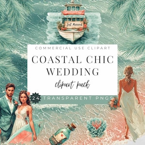 Coastal Chic Hochzeit Clipart Bundle - Strand Aquarell Clip Art für Einladungen & Dekor