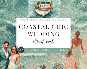 Coastal Chic Wedding Clipart Bundle – Beach Watercolor Clip Art for Invites & Decor