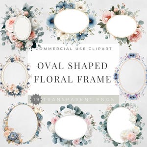 Oval Wedding Frame Floral Clipart | Watercolor Oval Wreaths for Invitations, Logos & Signs | Romantic Boho Wedding Clipart PNG