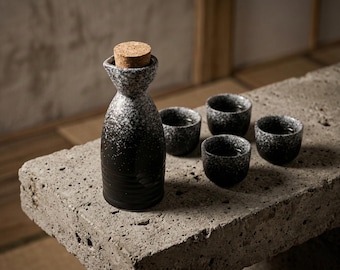 Wabi Sabi Keramik Sake Set - 5 Teiliges Steingut