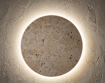 Naturstein Eclipse Wandleuchte - Travertin Japandi Wandleuchte