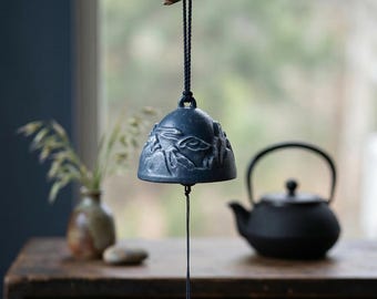 Carillon éolien japonais en fonte, fourrure ondulée bleu indigo