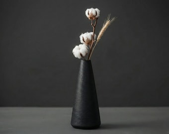 Minimalistische schwarze Keramik Vase - Japanische Schreibtisch Dekoration