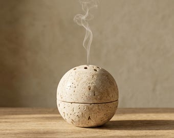 Travertinsteinkugel Weihrauchbrenner - Minimalistisches Japandi-Dekor,