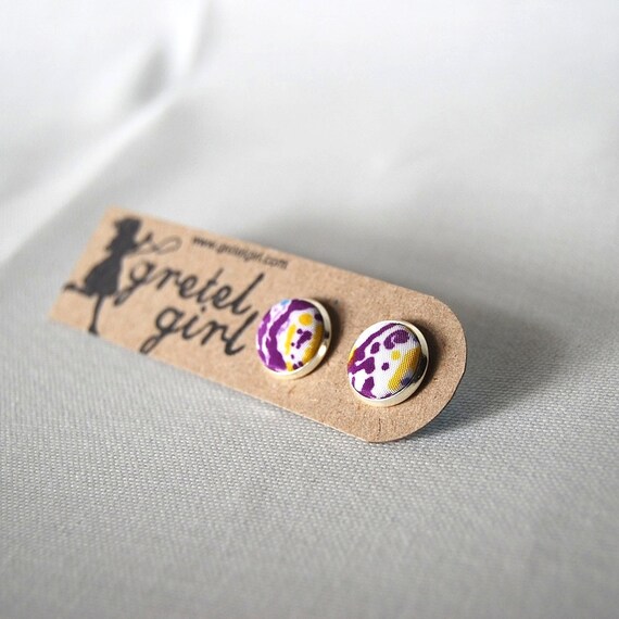 Items similar to Recycled Fabric Earrings bezel set, Purple on Etsy