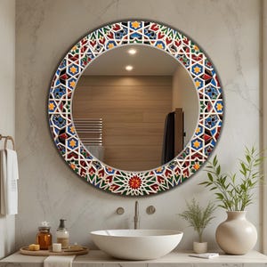 Espejo de pared con patrón geométrico: arte abstracto floral como espejo / un regalo con buena vibra