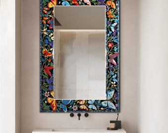 Espejo personalizable, espejo con marco de mariposa, arte mural de mariposa, espejo abstracto con marco de mariposa / Decoración mural de mariposa 100% cristal