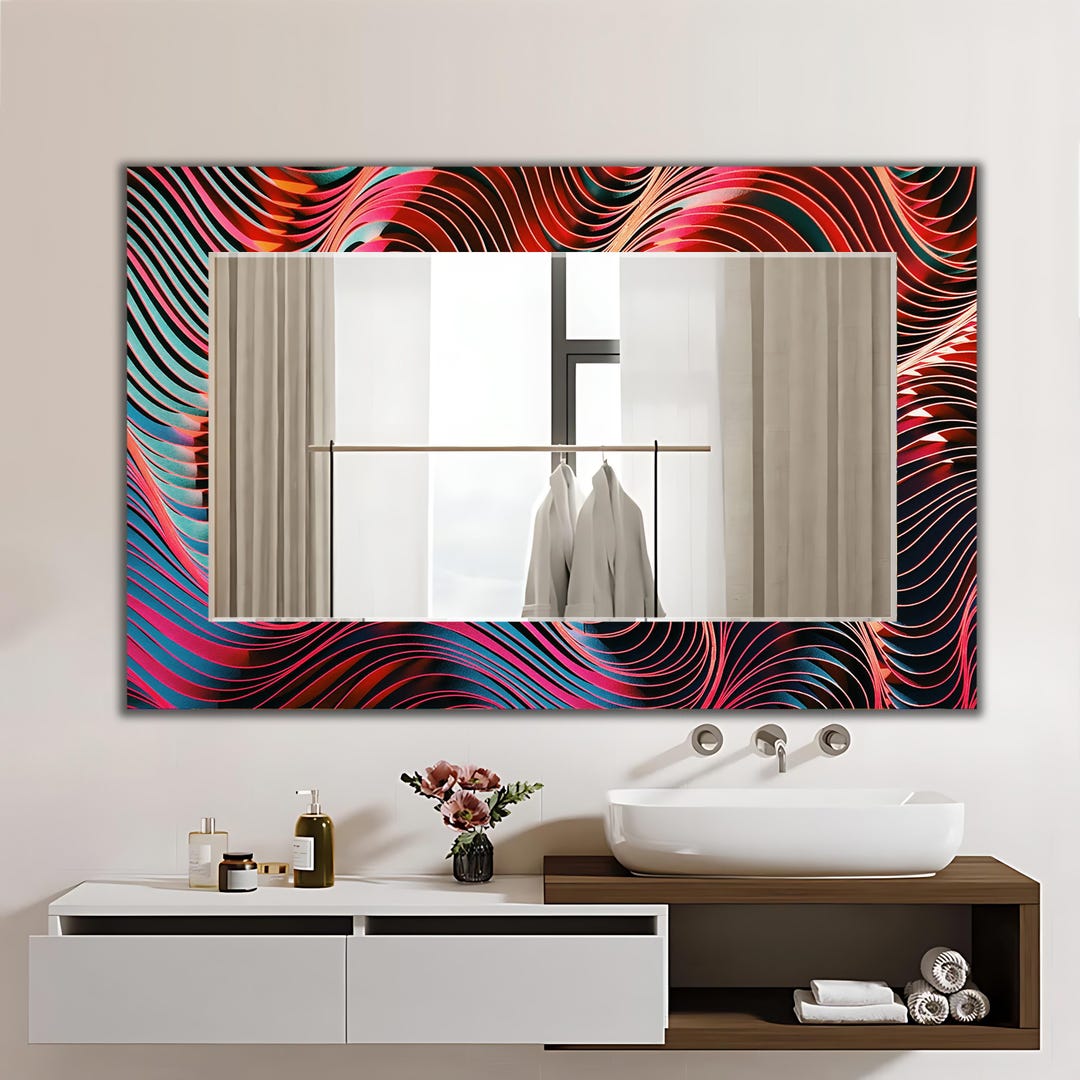 Customizable Mirror, Movement Abstract Glass Framing Mirror, Geometric ...