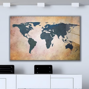 Art mural carte du monde bleu imprimé sur verre trempé - Grands cadeaux premium