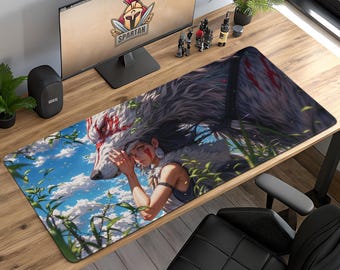 Princess Mononoke Mouse Pad - Kawaii Anime Forest Spirit Gaming Desk Mat, San Wolf Art Gift, Anime Desk Decor