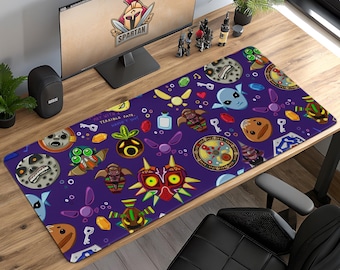 Majora’s Mask Icons Mouse Pad – Zelda-Inspired Collectible Desk Mat, Colorful Gaming Setup Decor, Fantasy Gamer Gift