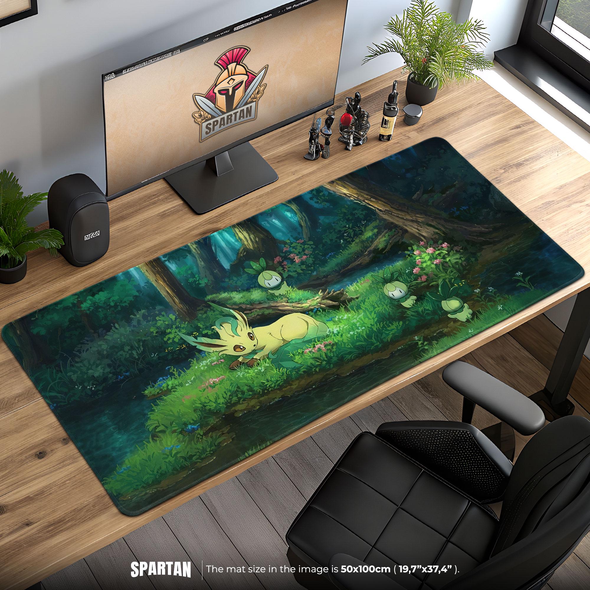 Leafeon Forest Mouse Pad – Tranquil Pokémon Nature Scene with Budew, Grass Type Desk Mat, Anime Gaming Decor Gift