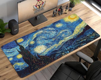 Starry Night Art Mouse Pad – Van Gogh Painting Desk Mat, Classic Fine Art Mousepad, Swirling Sky Gaming Desk Decor