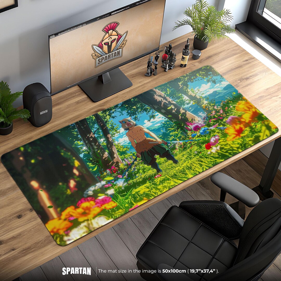 Inosuke in Blooming Forest Mouse Pad – Demon Slayer Nature Scene, Boar ...