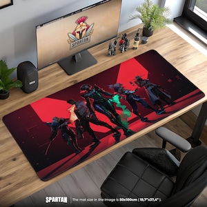 Valorant Agents Desk Mat – Vivid Red Valorant Art Mouse Pad Featuring Viper, Jett, Phoenix & More, Gaming Setup Gift