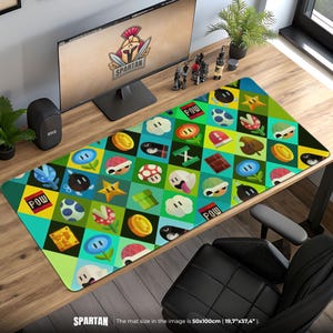 Super Mario Power-Up Mouse Pad - Retro Nintendo Desk Mat with Items & Blocks, Gamer Gift, Mario Bros Gaming Decor
