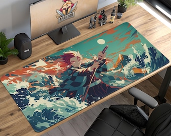 Tanjiro Breathing Style Mouse Pad – Water & Flame Art from Demon Slayer, Anime Gaming Desk Mat, Kimetsu no Yaiba Gift