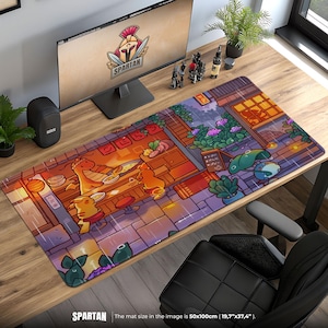 Gemütliches Pokémon Ramen Shop Mauspad - Dragonite Café Szene Schreibtischmatte, Regennacht Spieldekor, Pikachu Anime Geschenk