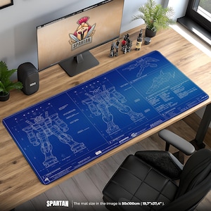 Tapis de souris Gundam Blueprint - Tapis de bureau Mecha avec design RX-78, décoration Mecha Anime, cadeau Otaku, tapis de configuration de jeu
