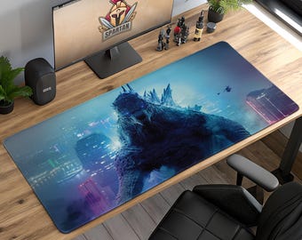 Godzilla Cityscape Mouse Pad – Kaiju Night Attack Scene, Monster Gaming Desk Mat, Epic Desk Setup, Anime Fan Gift