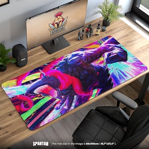 Neon Anime Monster Mouse Pad - Dark Fantasy Creature Desk Mat with Color Burst Art, Villain Gamer Decor, Otaku Gift