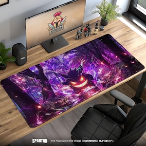 Gengar Haunted Forest Mouse Pad – Neon Ghost Pokémon Art, Spooky Purple Glow Gaming Desk Mat, Halloween Otaku Gift