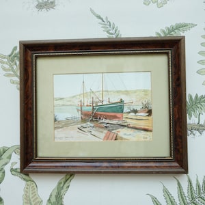 Vintage Brixham Trawler Watercolour Painting | Nautical Dry Dock Scene | Framed Maritime Coastal Artwork | Signed MS Devon
