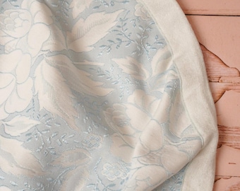Jeté de lit damassé floral bleu Cecchi vintage | Tissu bleu oeuf country bleu canard | Textiles romantiques Cottagecore
