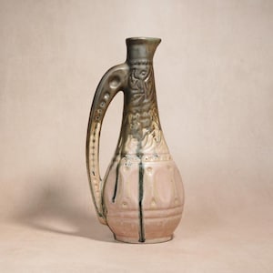 Jarra de gres flambeado rosa empolvado y marrón oscuro / Jarra Art Déco de Gilbert Méténier / Jarra alta de cerámica francesa de la década de 1930 / Jarrón de cerámica escultural