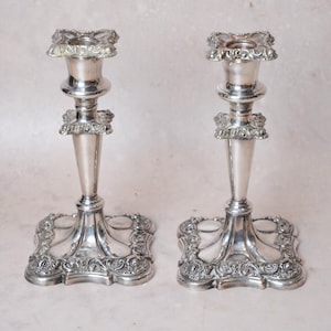 Pair Vintage Silver Plate Candlesticks, Ornate Rococo Candle Holders, Baroque Table Decor, Wedding Taper Stands, Antique Style Pair