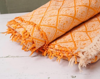 Vintage Orange Moroccan Style Throw | Large Boho Tassel Blanket | Geometric Woven Bedspread 240x380cm