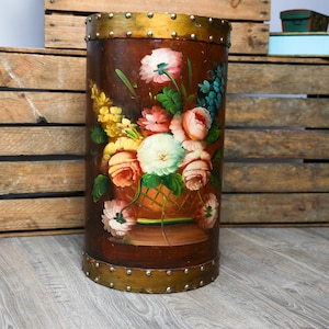 Vintage Wooden Umbrella Stand | Hand-Painted Floral Beautiful Design Hallway Decor