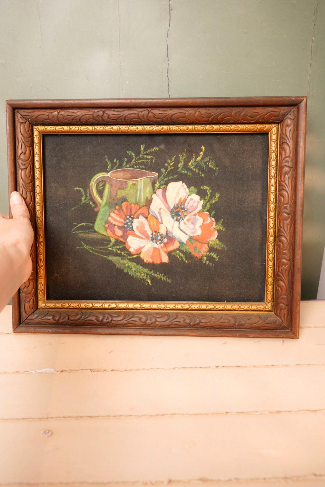 Vintage Floral Still Life Oil Painting | Framed Poppy Flower Wall Art ...